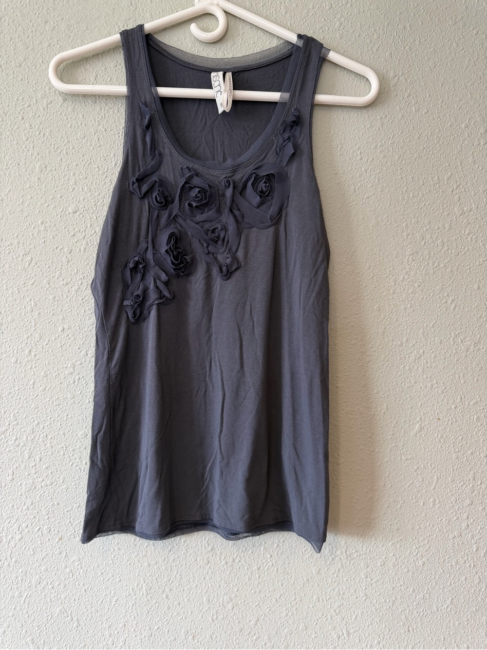 Kische Charcoal Floral Appliqué Tank Top